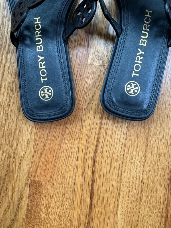 Tory Burch Tiny Miller Thong Sandals Perfect Black Women's SZ 8 - Image 4