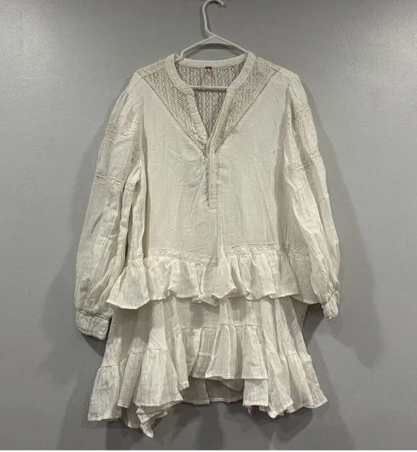 Free People Sachi Ivory Long Sleeve Mini Dress Medium M NWOT - Image 2