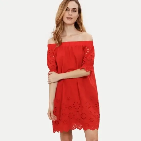 ✨Red Off The Shoulder Half Sleeve Hollow Dress✨ - Image 2