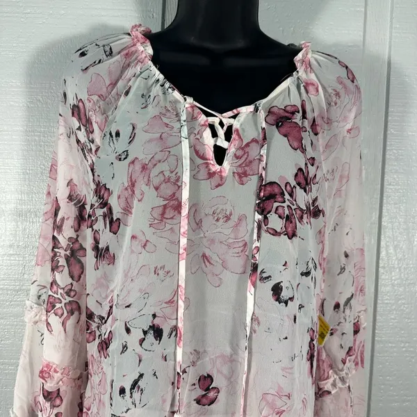 American Rag Long Sleeve Pink Floral Sheer Top Size XL EUC - Image 3