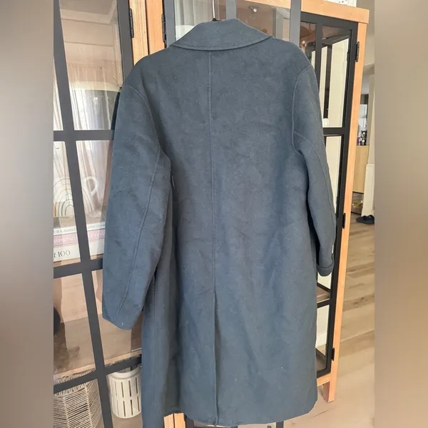 Mango wool coat oversized charcoal long handmade lapel vneck collar pockets - Image 6
