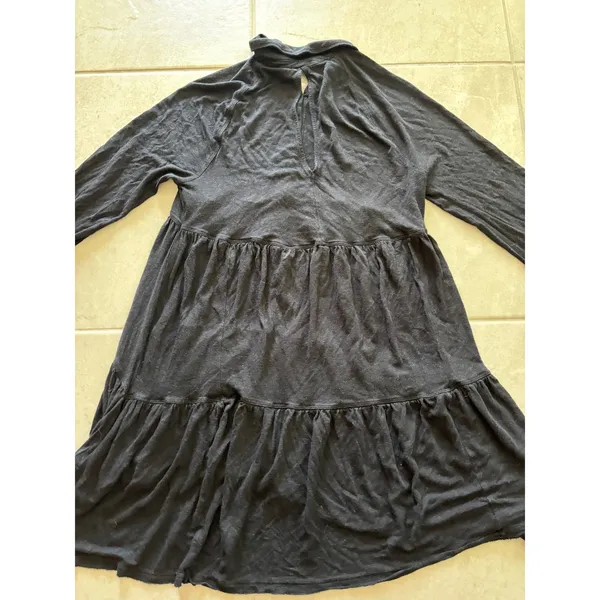 Free People Best‎ Girl Dress Womens Sm Black Mini Linen Blend Tiered Preppy Boho - Image 4