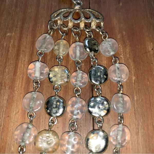 Silver Glass Beaded Statement Bib Necklace, Vintage Elegant Gift for Water Signs - Image 3