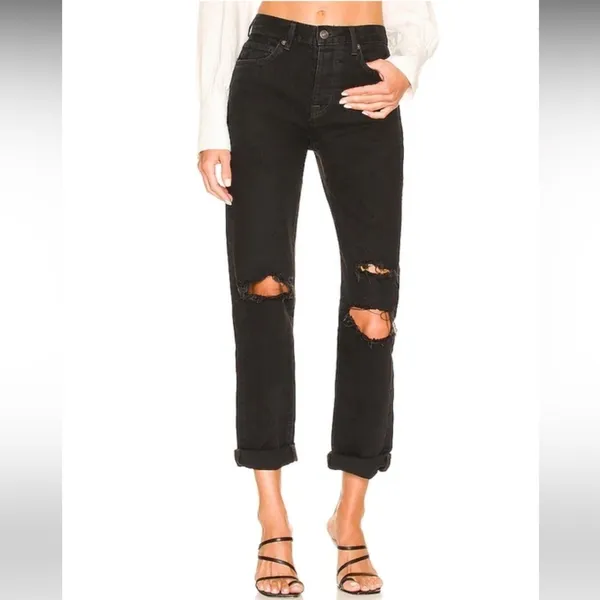 Free People Bren Boyfriend Jean in Black‎ Magic Size 26 - Image 9