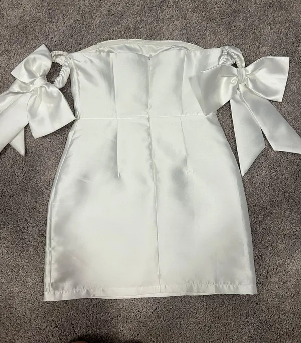 Lulus Perfectly Forever White Off-the-Shoulder Bow Mini Dress - Image 5