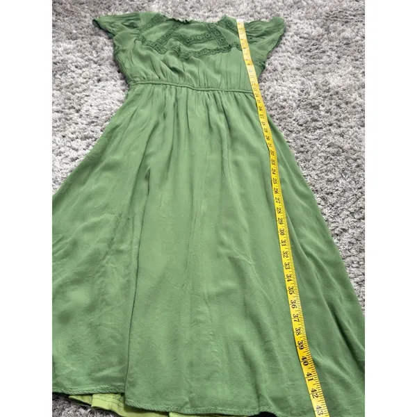 Polagram Green Midi Dress Size S Boho Cottagecore Prairie Crochet Flutter Sleeve - Image 12
