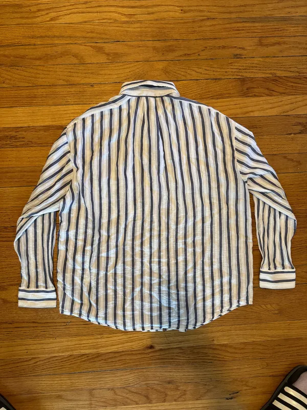 Forever 21 Blue & White Striped Button Down Over Shirt/Dress Shirt - Image 4