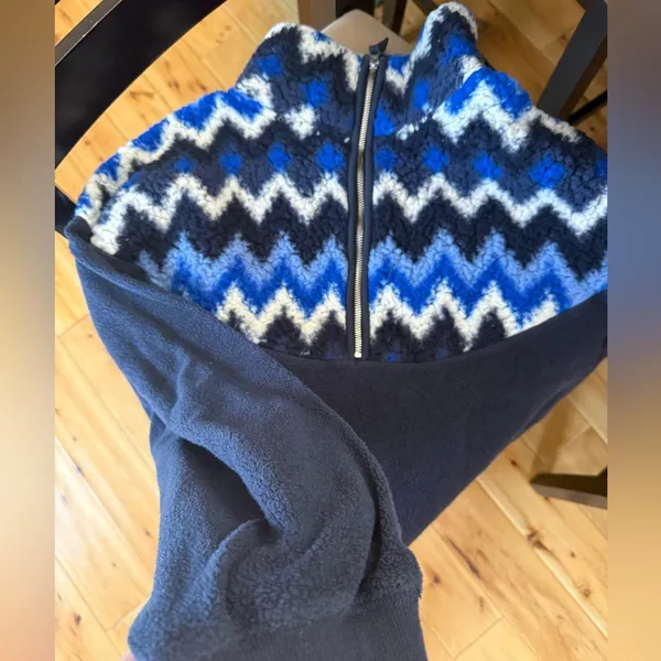 Aerie Hometown Holiday Blue Sherpa Quarter Zip Sweatshirt XL - Image 4