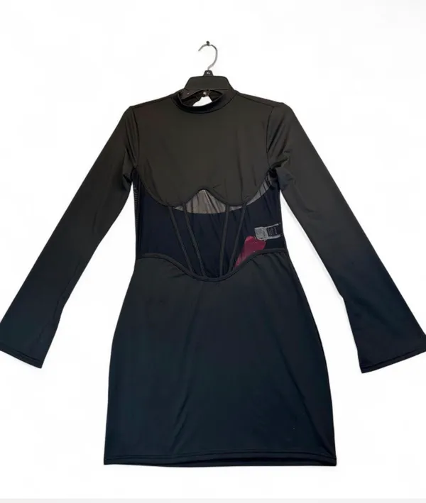 SHEIN ICON Mock Neck Mesh Insert Bodycon Black dress  - Image 3