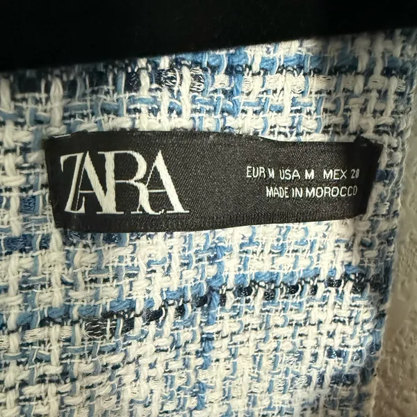 ZARA Blue and White Tweed Plaid Pinafore Mini Dress Medium Double Breasted - Image 11