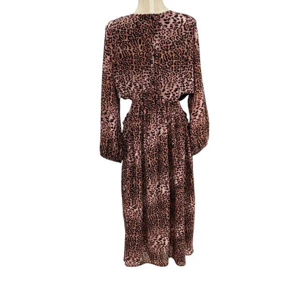 Anthropologie Ranna Gill Dress Midi Leopard‎ Print Cut Out Long Sleeve Size XL - Image 10