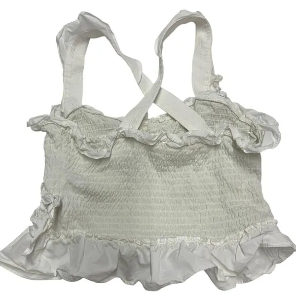 Anthropologie Maeve Top Womens X Small White Ruffle Tank Smocked Cotton - Image 5