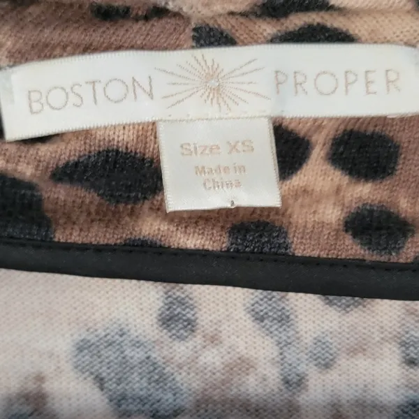 Boston Proper Cardigan Womens XS Brown Leopard Print Open‎ Front Waterfall Knit - Image 4