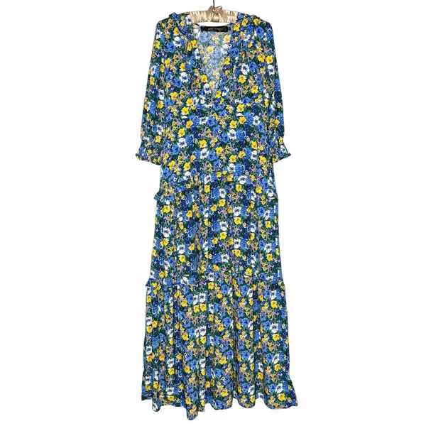 CODE x MODE Floral Maxi Dress XL Empire‎ Waist Drop Waist Ruffle Bishop Sleeve - Image 3