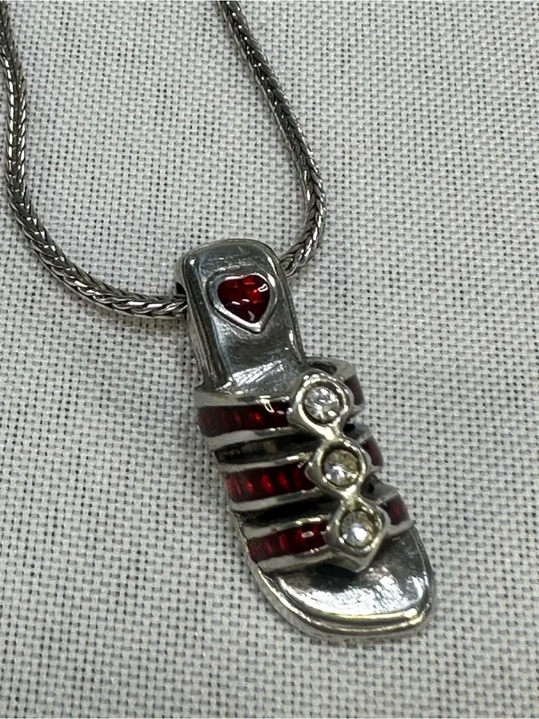 BRIGHTON Red Enamel Sandal w/Rhinestones Charm on 16"+ Necklace European Summer - Image 3