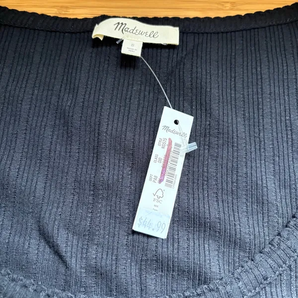 Madewell Small Black Pointelle Long Sleeve Scoopneck Knit Tee NS575 Lightweight - Image 4