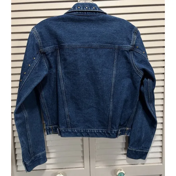 No Boundaries Dark Wash Denim Jacket Size‎ M Pockets Button Up Collar Studs - Image 3