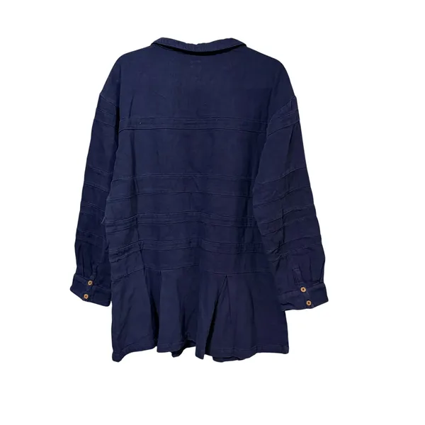 Free People Free-est Womens Navy Blue Cotton Pintuck Henley Pleated Mini Dress M - Image 3