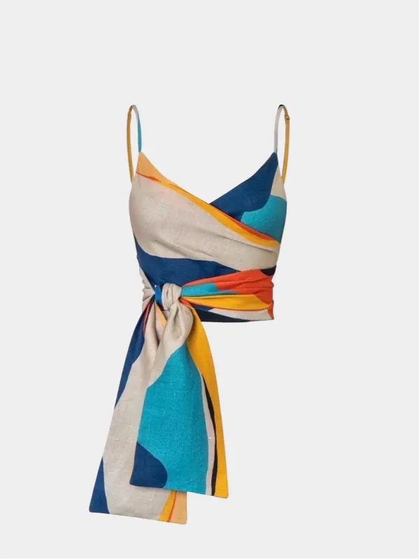 NWT Geometric Print Linen Knotted Ruched Cami Top Size S - Image 2