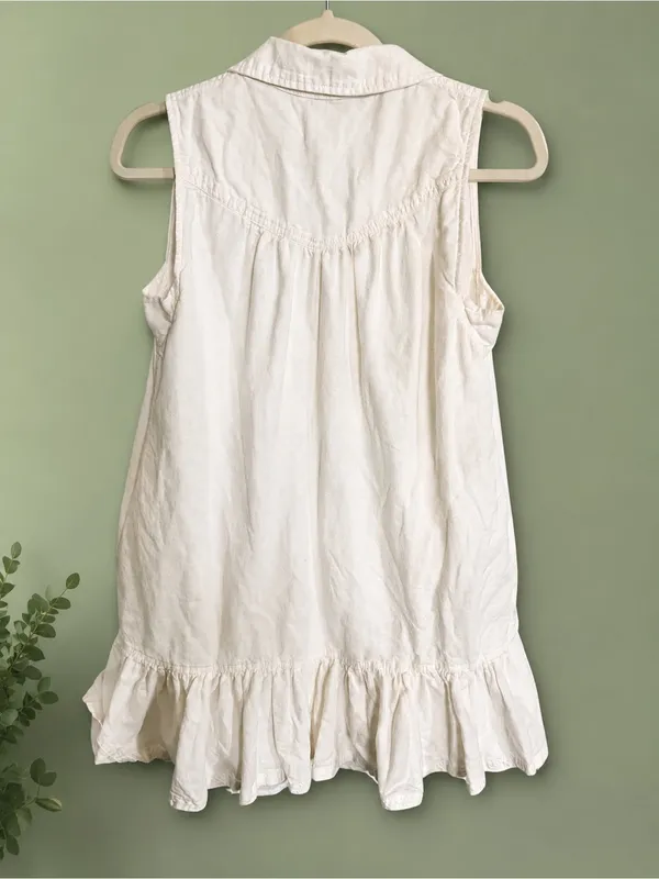 Pilcro Sleeveless V-Neck Linen Blend Flounce Mini Dress - Image 4
