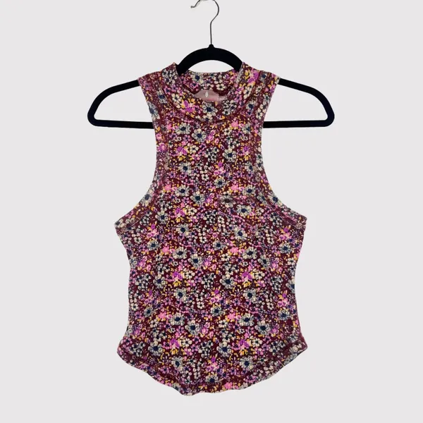 FP Movement Womens Top Pink Wishful AOP Floral Ribbed Tank Cottagecore Large - Image 2