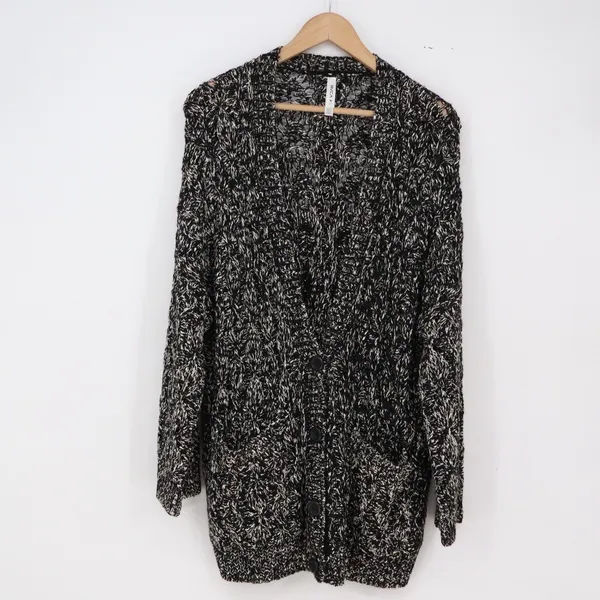 RVCA Cardigan Womens Medium Marled Knit Black White Button-Down Excellent - Image 2