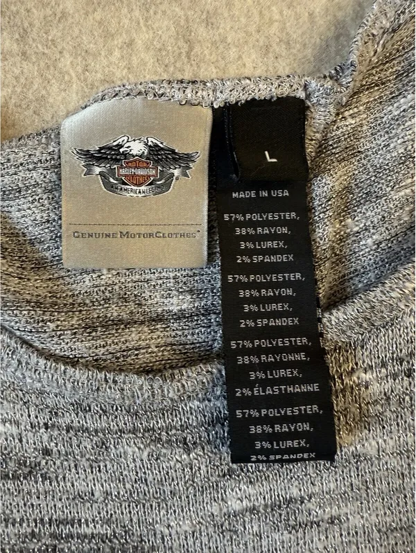 Harley Davidson Silver Bare Shoulder Long Sleeve Shirt Open Back Womens Large - Image 2