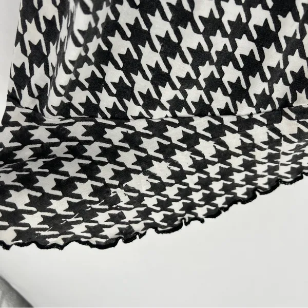 Passion Lilie Houndstooth Cotton Black White Ruffle Hem Mini Wrap Dress Size XL‎ - Image 6