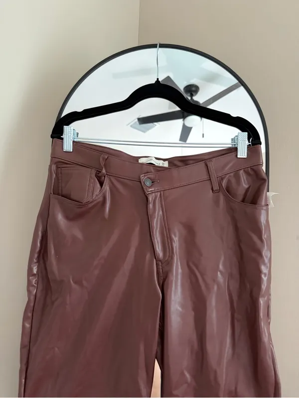 NWOT Abercrombie & Fitch Faux Leather Pants Maroon - Image 2