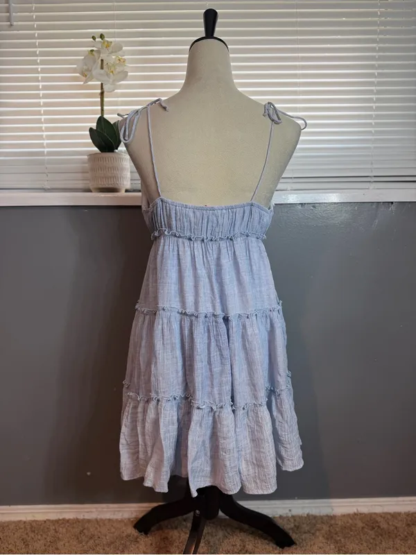 Pink Lily Light Blue Tiered Sundress Size M - Image 5