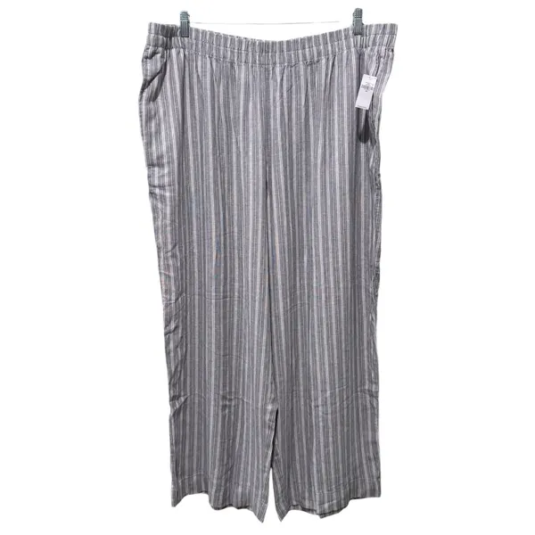 Old Navy High Rise Super Wide Leg Pant Linen Blend Sz XXL Gray Stripe Coastal - Image 2