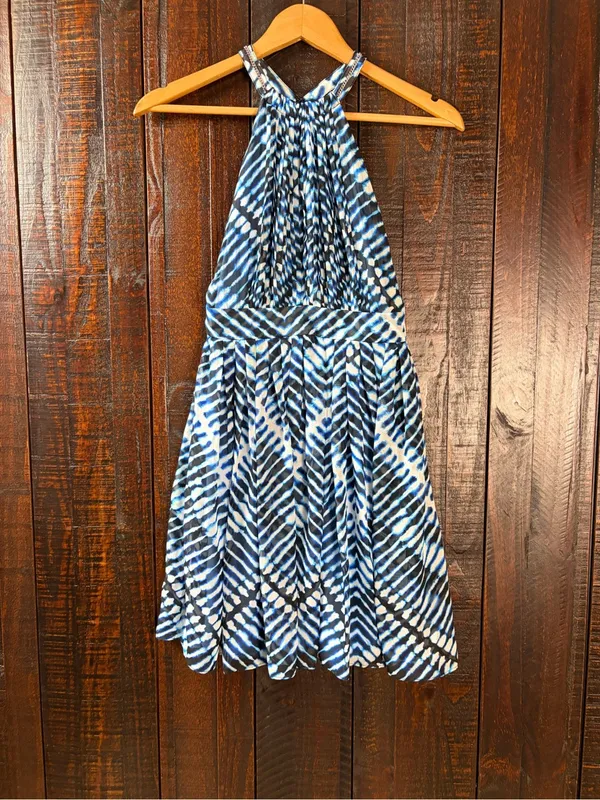 Calvin Klein Blue Printed Halter Fit & Flare Dress NWT 4P - Image 2