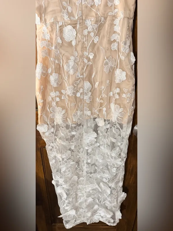 Sheer Lace Overlay Nude & White Spaghetti-Strap Dress - Image 6