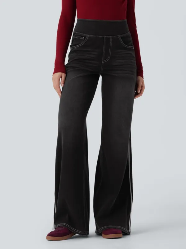 Halara Flex™ High Waisted Stripe Wide Leg Flowy Washed Casual Jeans - Image 3