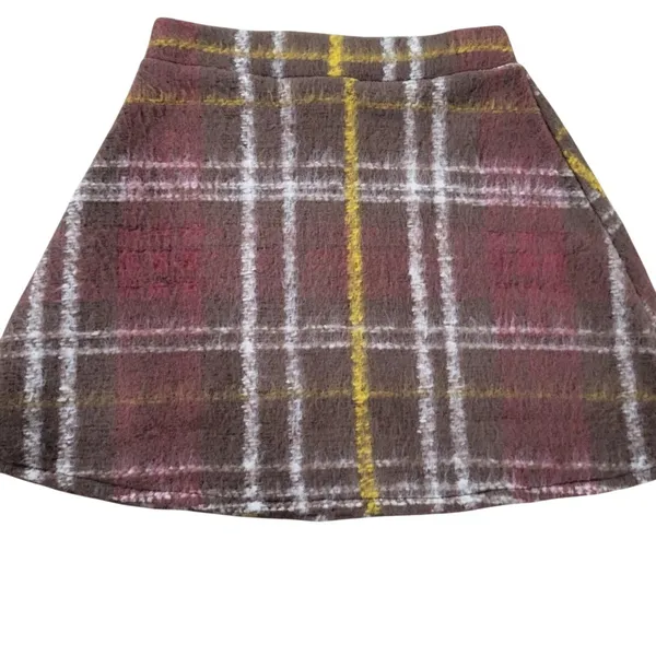 Zara Brown Brick Red Plaid Mini Skirt NWT Sz. SM Academia Fall Preppy Pull On - Image 3