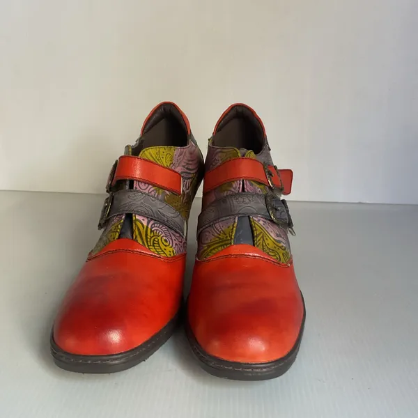 Mary Jane Leather Multicolor Heels Double Buckle Chunky Block Heel Size 9.5 - Image 5