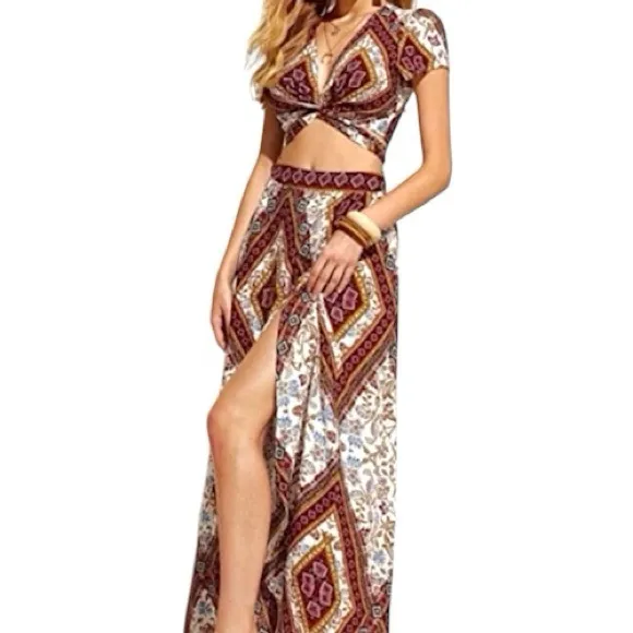 Boho Maxi Dress Boutique Crop Top & Maxi Skirt Set Viscose nwt - Image 2