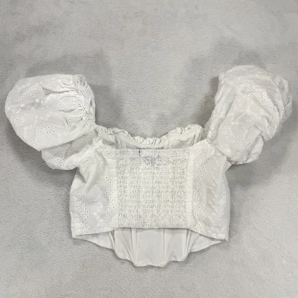 Wild Fable XXS White Eyelet Corset Top Puff Sleeve Cottagecore Coquette Summer - Image 3