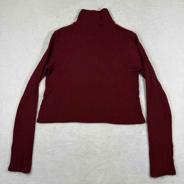 Reformation Womens Ribbed Mock Neck Long Sleeve‎ Top Burgundy Red Size S - Image 6