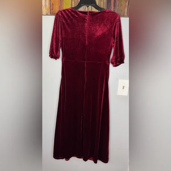 Briggs New York Womens Dress Dark Red Burgundy Velvet Pockets Soft Midweight - Image 3