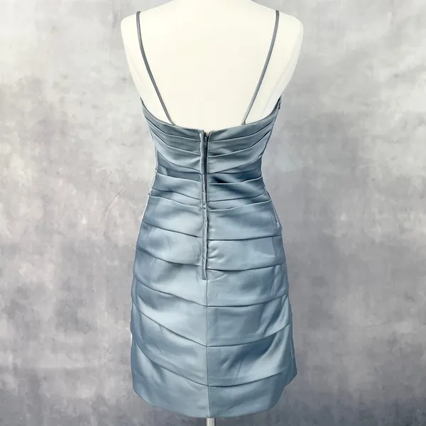 Eden Bridesmaids Cocktail Dress Womens 4 Blue‎ Satin Ruched Formal Minimal Chic - Image 5