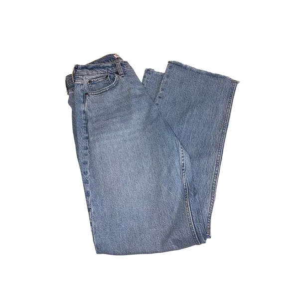 Abercrombie Fitch Jeans Size 25 or 0R Baggy Curve Love Blue Raw Hem Light Wash - Image 4