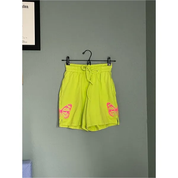 Frankies Bikinis Burl Sweatshort Size Small Grass Neon Green Butterfly - Image 2