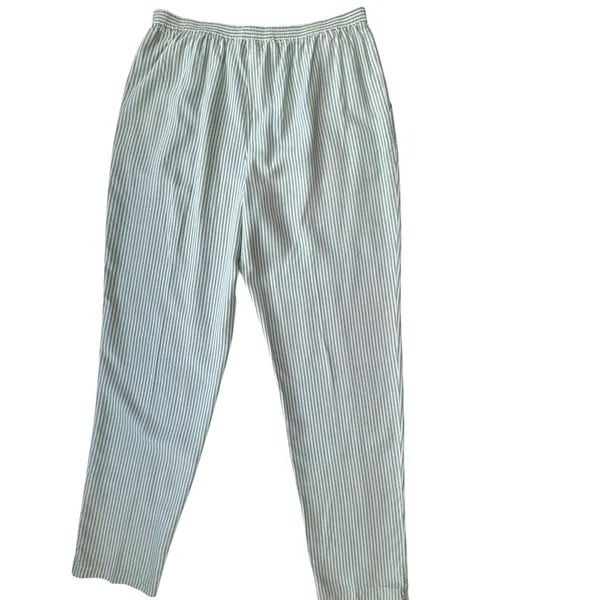 Adrienne Vittadini Silk Striped Pajama Lounge Pants Womens M Green White Vintage - Image 2