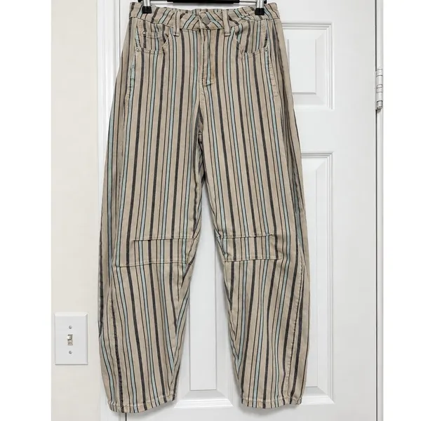 Miou Muse Striped Barrel Pants Cropped High Rise Cotton Small NWOT - Image 2