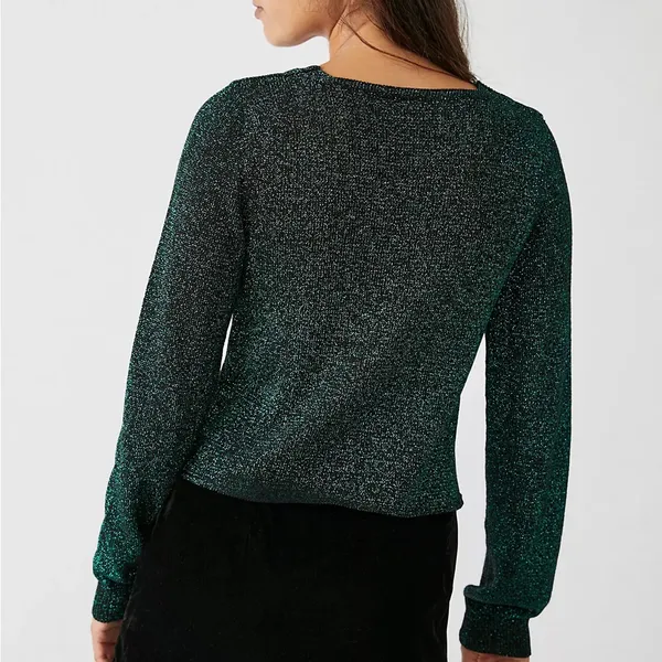 FREE PEOPLE Emmaline Metallic Green Cardigan Long‎ Sleeve Goth Dark Romantic XS - Image 5