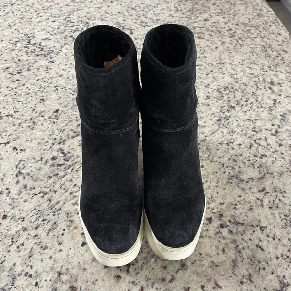 Via Spiga Elona Suede‎ & Fur Platform Boots Women Black Minimalist Mid Calf 8 - Image 2