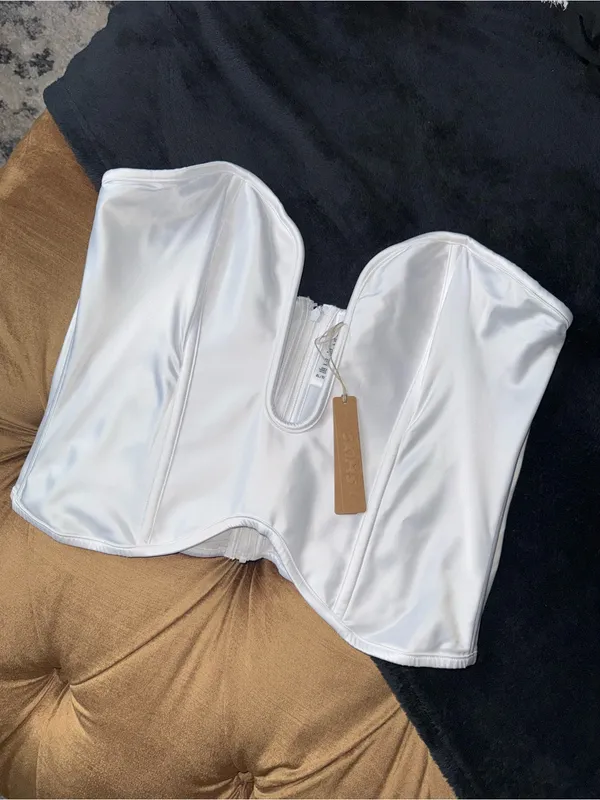 SKIMS Bridal Satin Plunge Corset Snow White Strapless Bustier Top Womens XL NWT - Image 2