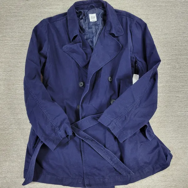Gap Belted Trench Jacket Womens XXL Navy Blue Cotton Lined Double Breasted - Image 10