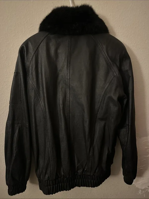 Vintage Black Leather Bomber Jacket with possum fur collar size medium - Image 16